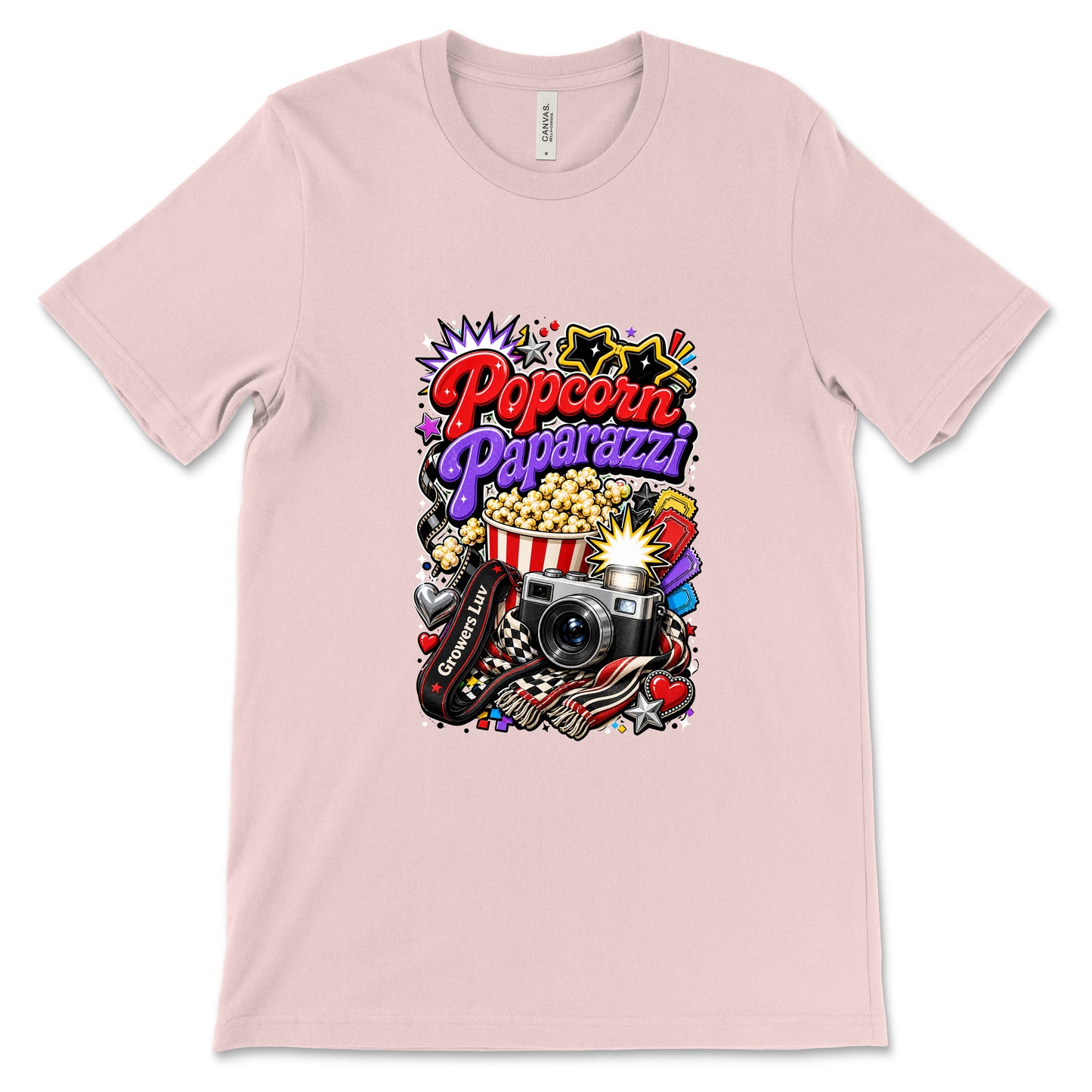 Popcorn Paparazzi Women's Bella Canvas Graphic Tee in Soft Pink