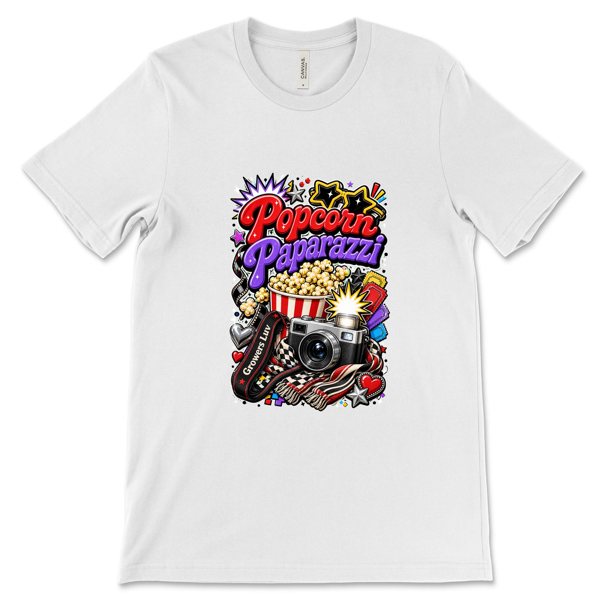 Popcorn Paparazzi Women's Bella Canvas Graphic Tee in White