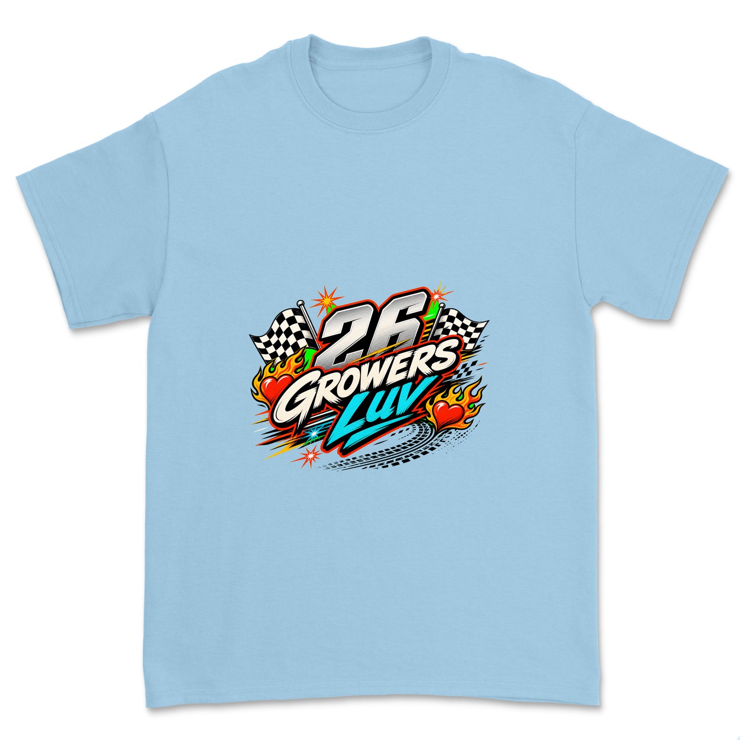Racing Hearts Youth Graphic Tee in Light Blue