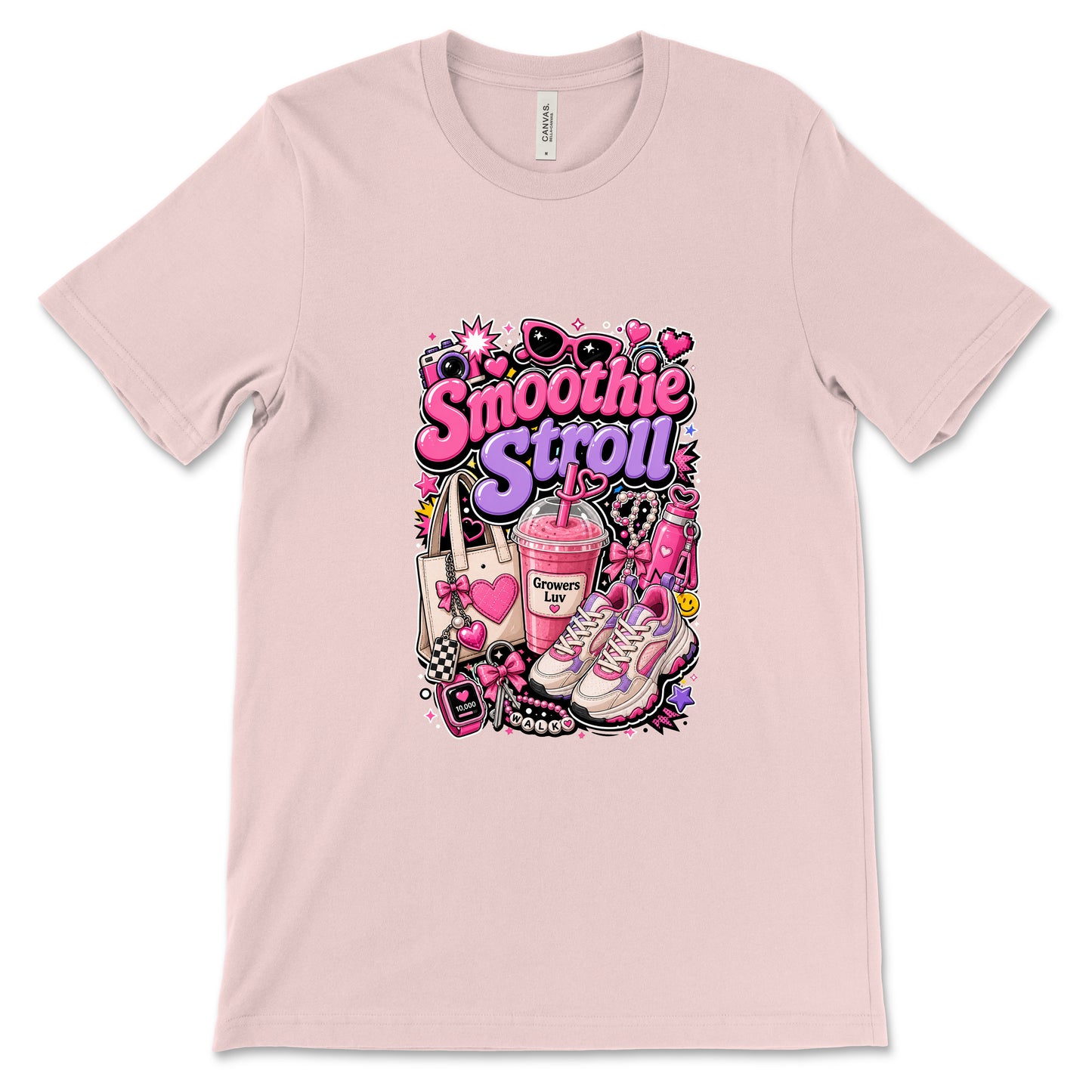 Smoothie Stroll Women's Bella Canvas Graphic Tee in Soft Pink