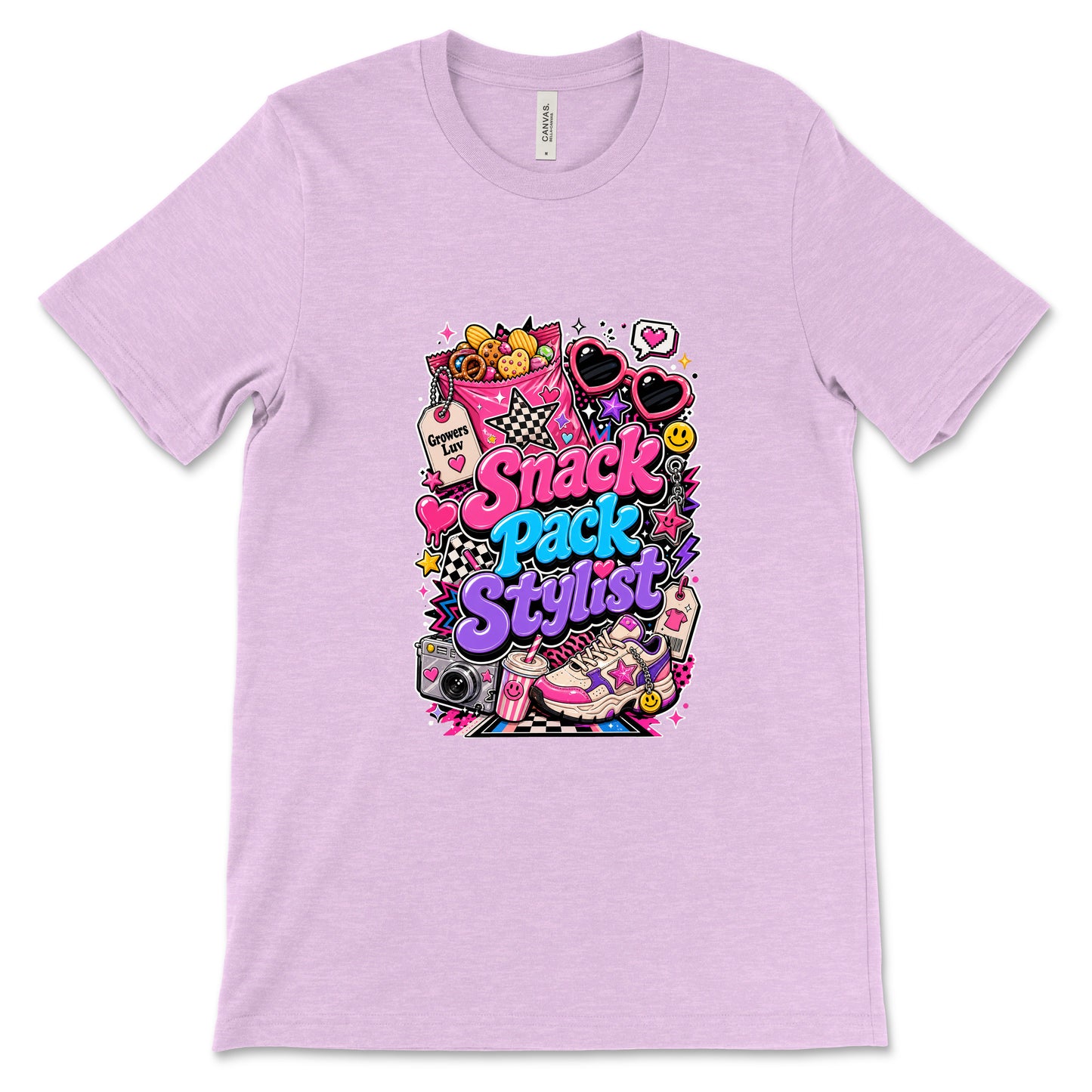 Snack Pack Stylist Women's Bella Canvas Graphic Tee in Heather Prism Lilac