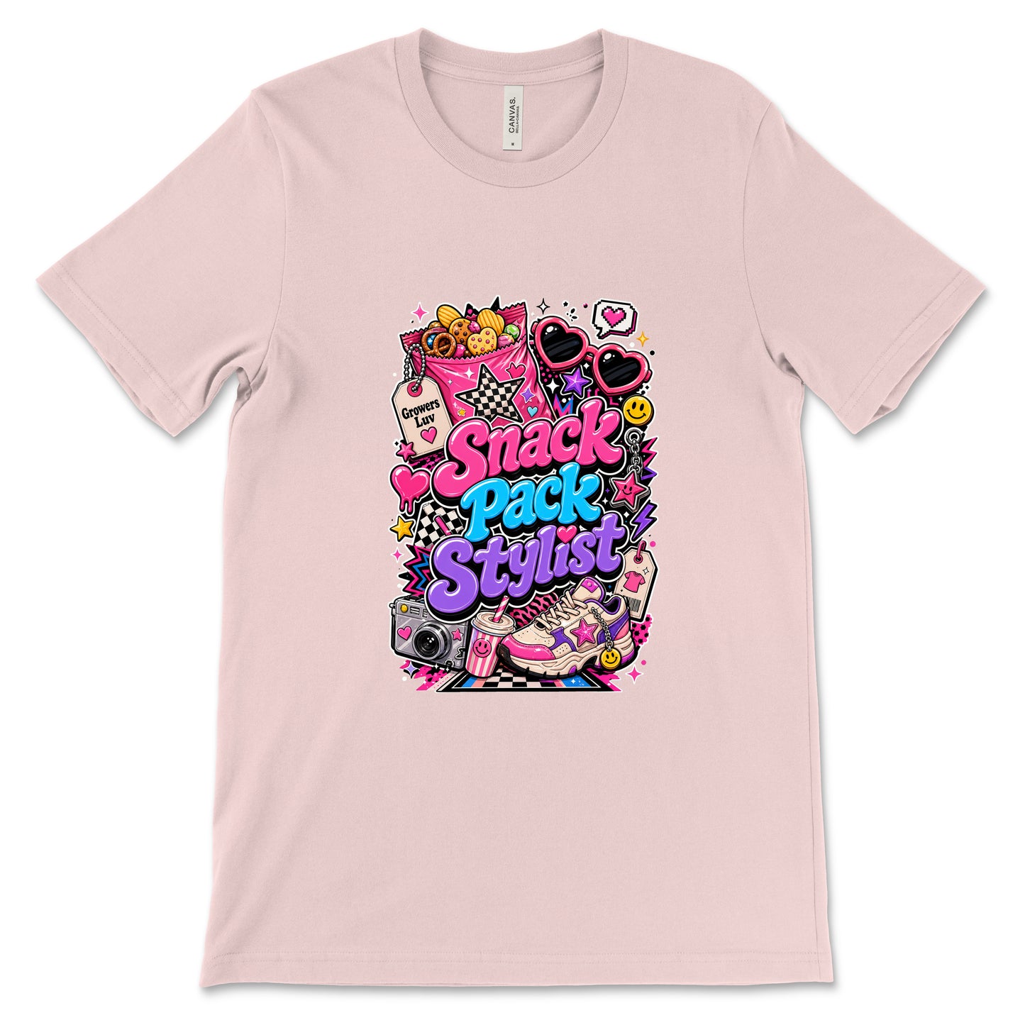 Snack Pack Stylist Women's Bella Canvas Graphic Tee in Soft Pink