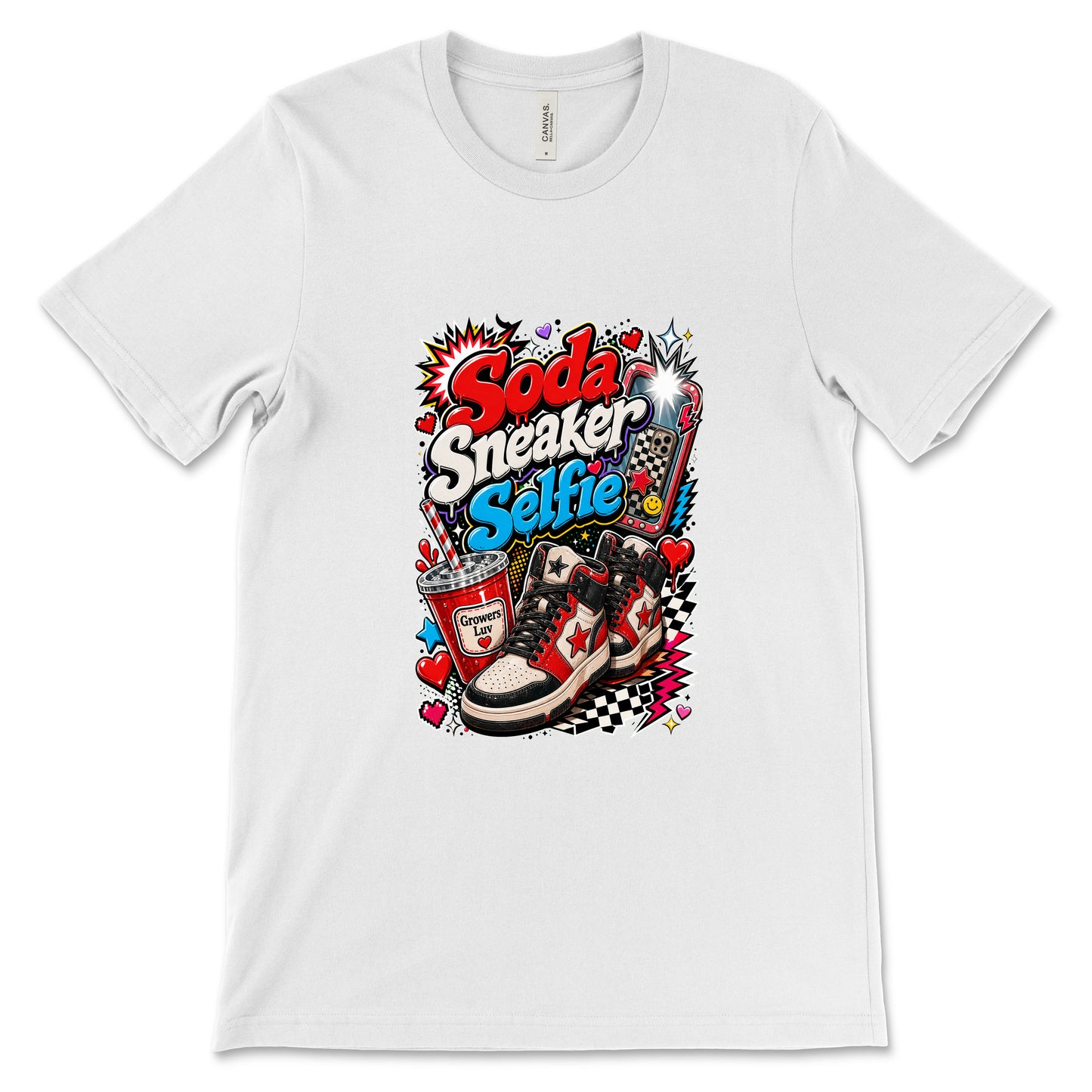 Soda Sneaker Selfie Women's Bella Canvas Graphic Tee in White