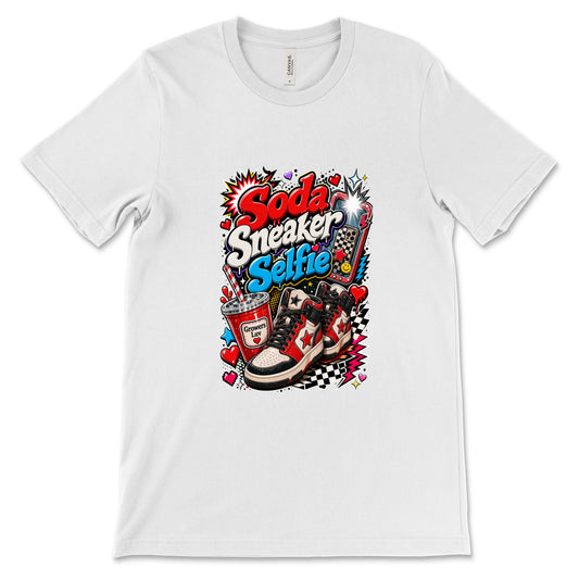 Soda Sneaker Selfie Women's Bella Canvas Graphic Tee in White