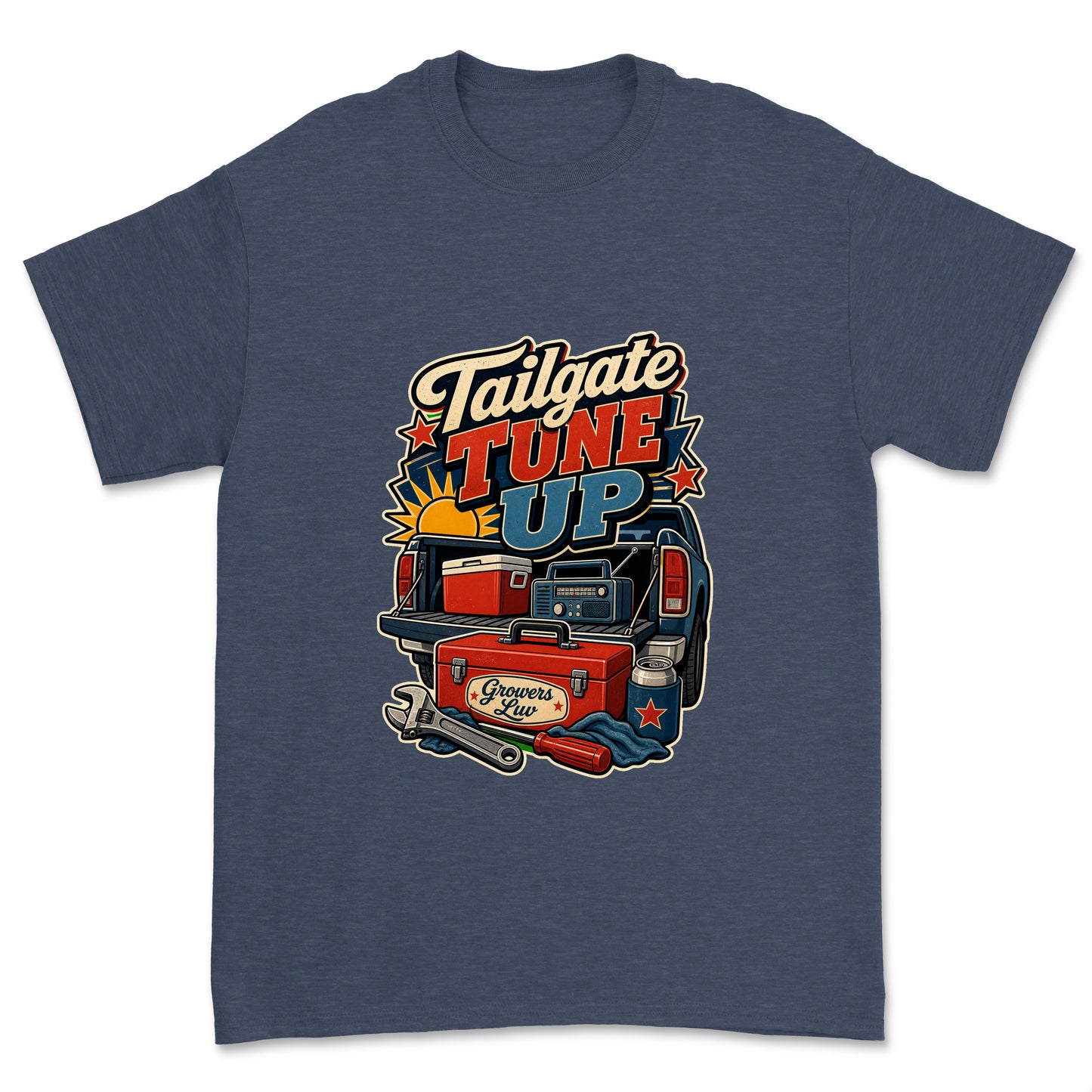 Tailgate Tune Up Men's Gildan Graphic Tee in Heather Navy