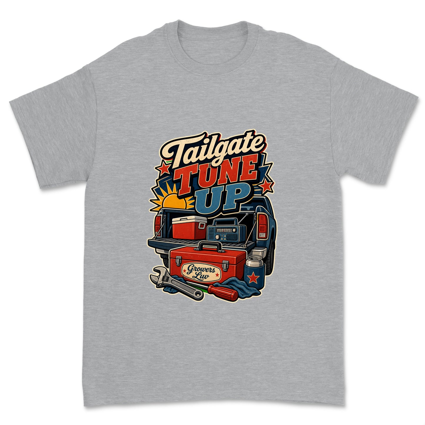 Tailgate Tune Up Men's Gildan Graphic Tee in Sport Grey Heather