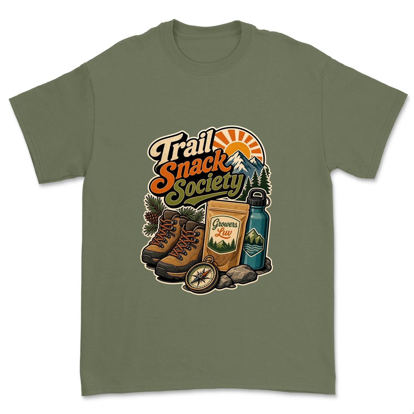 Trail Snack Society Men's Gildan Graphic Tee in Military Green