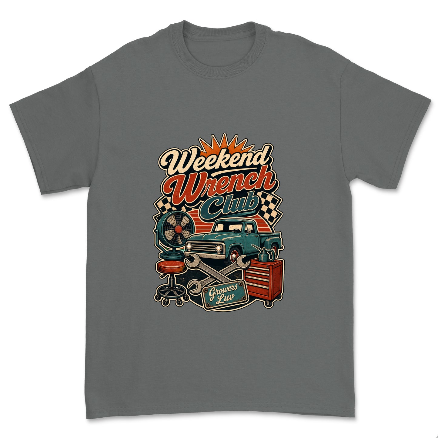 Weekend Wrench Club Men's Gildan Graphic Tee in Charcoal
